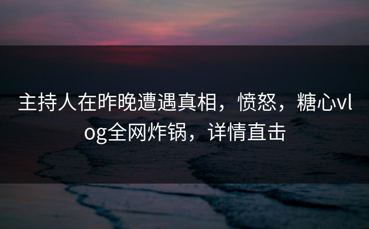 主持人在昨晚遭遇真相，愤怒，糖心vlog全网炸锅，详情直击